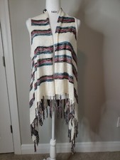 Torrid Striped Fringe Aztec Boho Western Open Front Cardigan Vest Women's 00