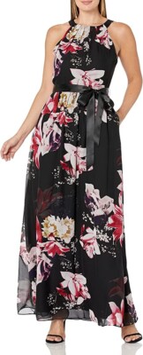 SL Fashion ONS New York Halter Neck Floral A-Line Maxi Dress Size 8 BLACK  Red | eBay