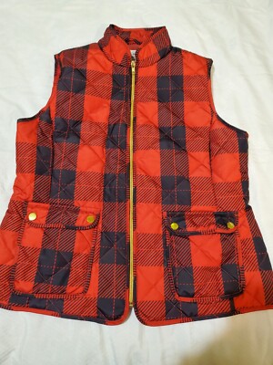 St Johns Bay Womens L Red Black Plaid Quilted Puffer Vest