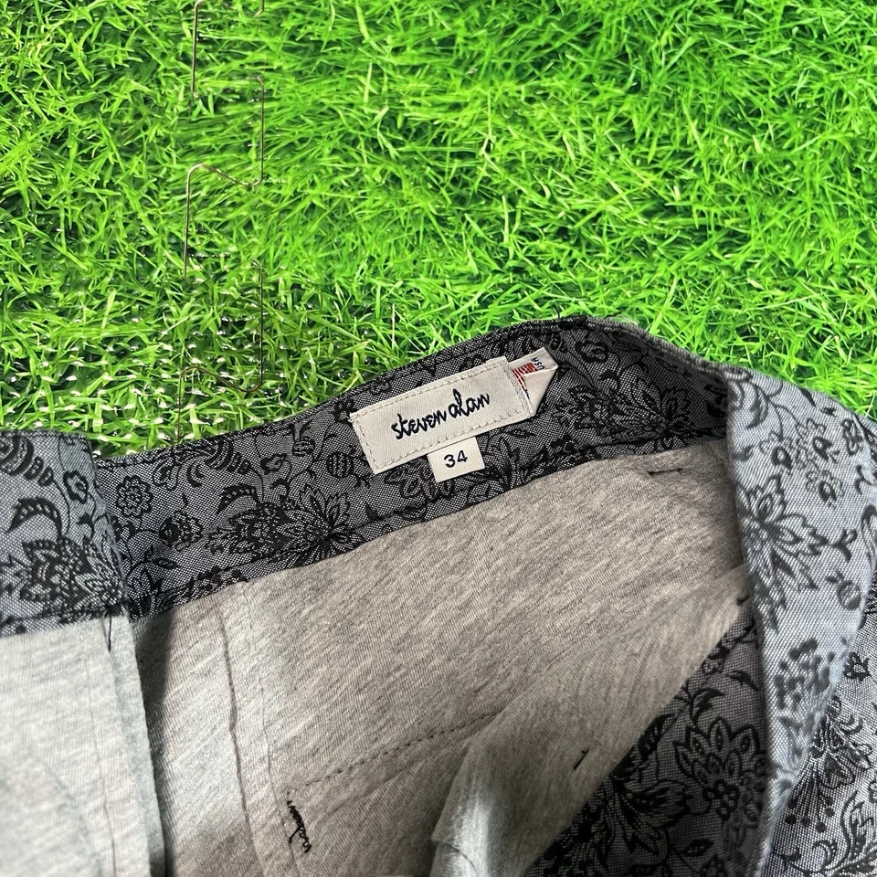 Pantalones Cortos Steven Alan 34 Para Hombre Estampado Tropical Clásicos Gris Floral Foto 4 de 4