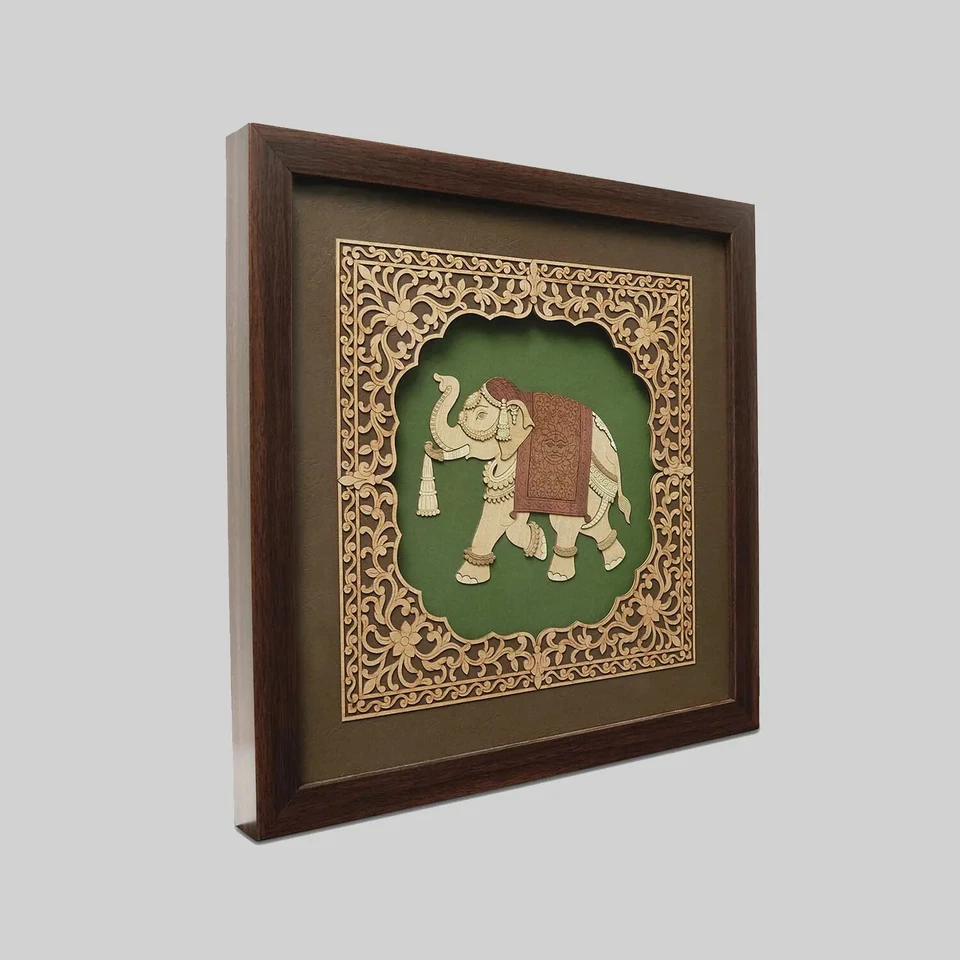 Royal Elephant Wood Art Frame 12 in x 12 - Image 2 of 3