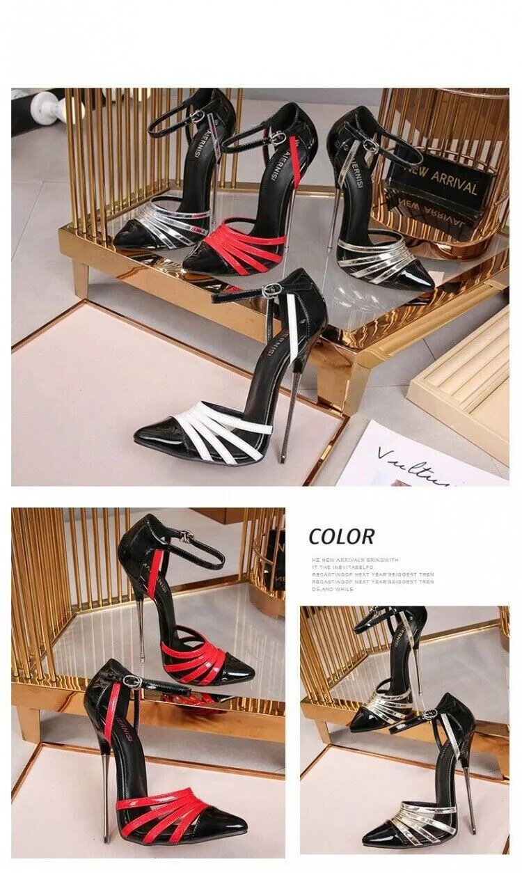 Zapatos de Salón Elegantes Negro Transparente Cinturón 16CM Piel Sintético 9217