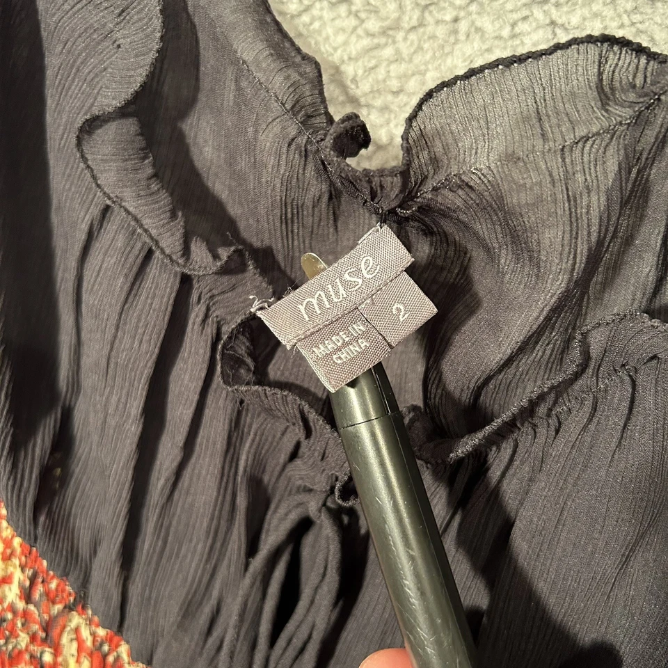 Vestido Falda Muse Seda Transparente Paisley Negro Corpiño Acanalado Lentejuelas Para Mujer Talla 2 Foto 3 de 4