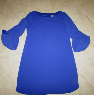 Vince Camuto Woman's Size 10P Career Sheath Split Bell 3/4 Sleeve Blue Dress