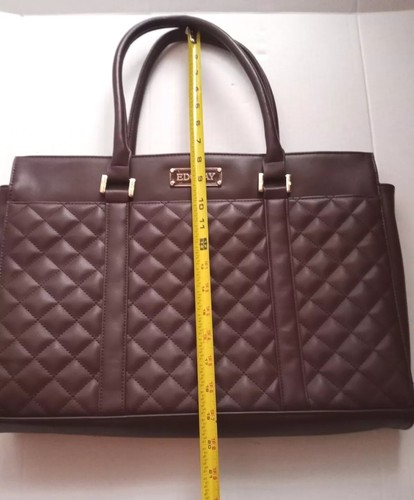 Edoday Leather Quilted Mahogany Brown Laptop Briefcase Business Tote - Picture 9 of 12
