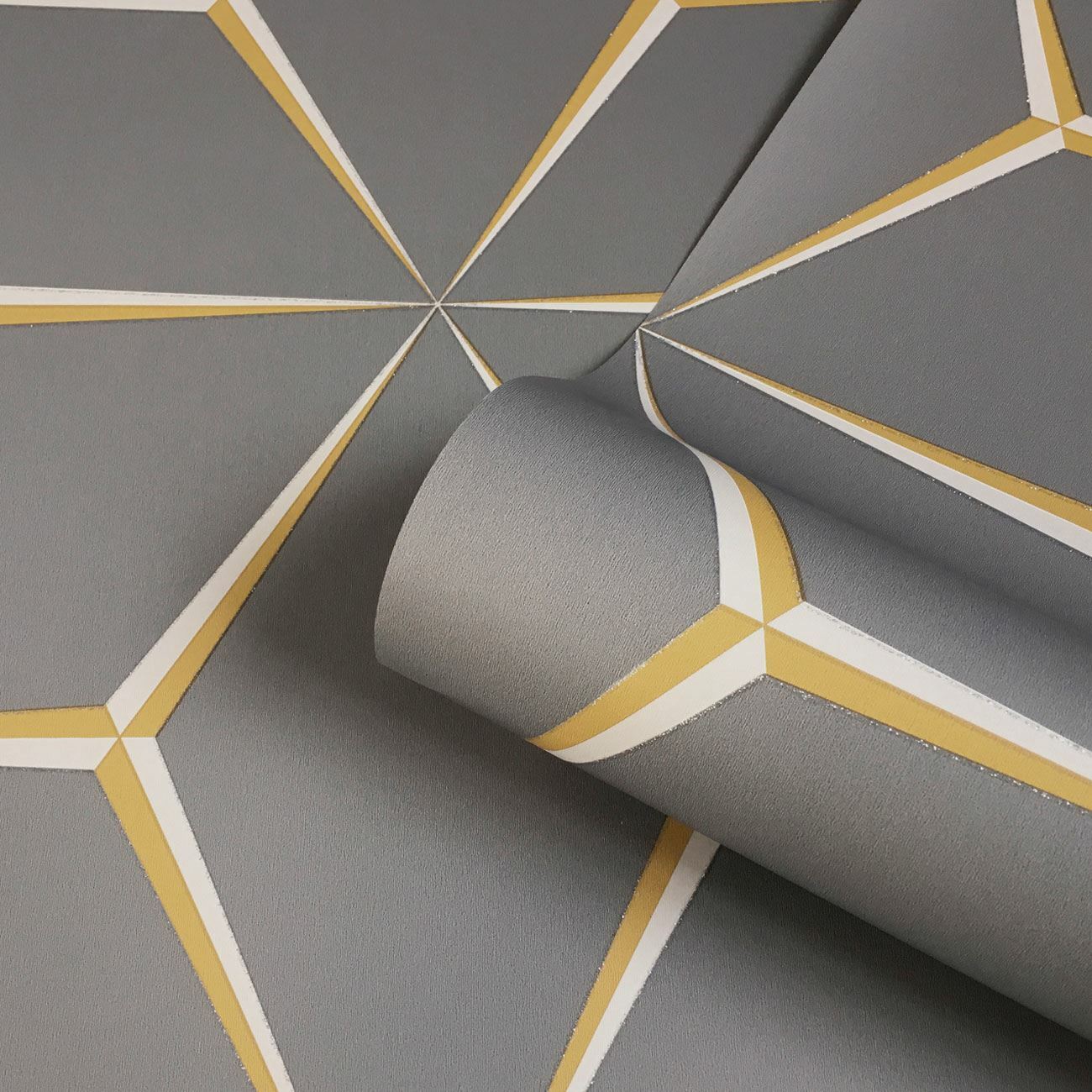 Harper Geometric Wallpaper 9740 Belgravia Decor Grey / Yellow Glitter