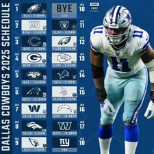 DALLAS COWBOYS 2025 NFL Football Schedule Glossy Laminated Fridge Magnet 8" x 8"