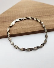 Signed FAS Sterling Silver 925 Swirl Chain Bracelet Gold Tone Plate Accents 6" 