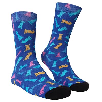 COOL7 3D Print Socken Colored Chess Schach Viskosemix blau / gelb / rosa 41 - 46
