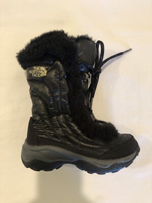 The North Face Girls Nuptse Winter Boots Faux Fur Black Puffer