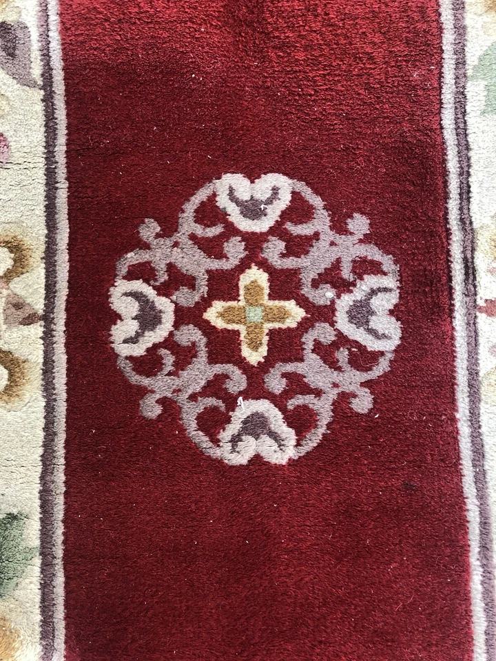 Chinese Art Deco Peking rug 90 line wool hand knotted rug Aubusson 53x24 Red - image 2 of 4