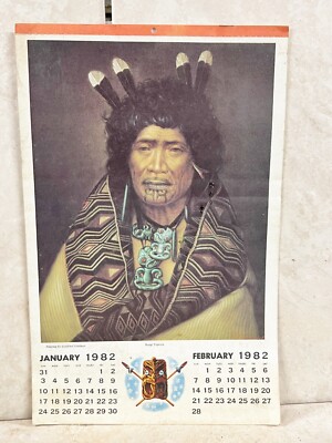 RARE VINTAGE 1982 MAORI RANGI TOPOORA PORTRAIT CALENDAR ART PRINT + OTHERS