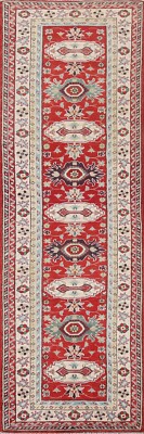 Red/ Ivory Super Kazak Oriental Narrow Runner Rug 2' 8'' x 9' 10'' Handmade Carpet