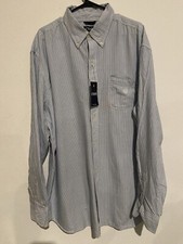 Chaps Button Down Shirt 2XL Blue Striped Mens Classic Oxford Long Sleeve NWT