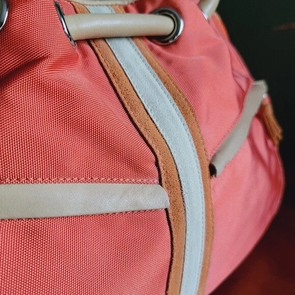 Cole Haan Naranja Gamuza Nylon Cuero Tostado Hobo Bolso de Hombro Cartera Foto 3 de 4