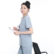 V-Neck Women Nurse Uniform Suit Women Medical Scrubs Top and Pants Light Blue