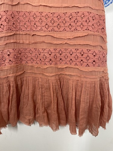 Free People Shailee Slip Mini Dress Womens XS Ruffle Crochet Lace Copper Rose - Picture 3 of 9
