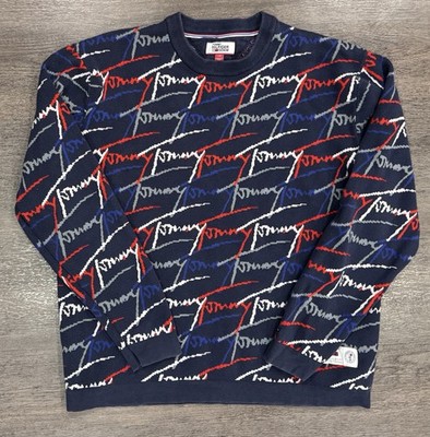 VTG Y2k Tommy Hilfiger All Over Print Script Sweatshirt Men s Size Large 90 s