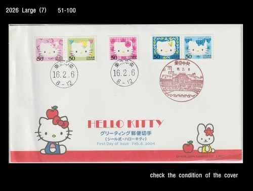 Animation,Cartoon,Character,Hello Kitty,Cat,Japan 2004 FDC,Cover,Check Condition