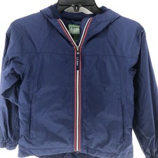 LL BEAN Nylon Hooded Jacket Boy's 6X / 7 Long-Sleeve Blue Zip-Up Windbreaker