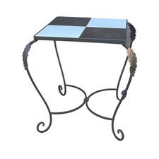 Mobile tavolo vintage retrò metà secolo gambe in metallo e piastrelle a scacchiera
