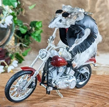 Motorcycle Biker Mouse Biker Taxidermy Anthropomorphic Harley collectible  gift