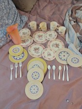 28 VTG Chilton Child's Pretend Play Plates  Cups Dishes STRAWBERRY APPLE STYLE