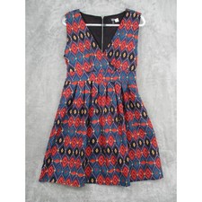 Iska London Dress Womens 12 Pleated Ikat Western Boho Tie Back Back Zip Red