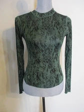 Free People Intimately FAB! Mock Neck Snakeskin Mesh Knit Top in Green/Black  S