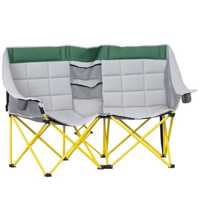 Double Seat Camping Chair Folding Loveseat w/ Carry Bag Green
