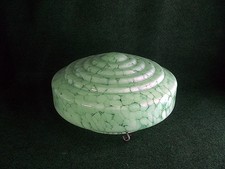 1930s Art Deco Plafonnier FlyCatcher Mottled Green Glass Lamp Ceiling Shade