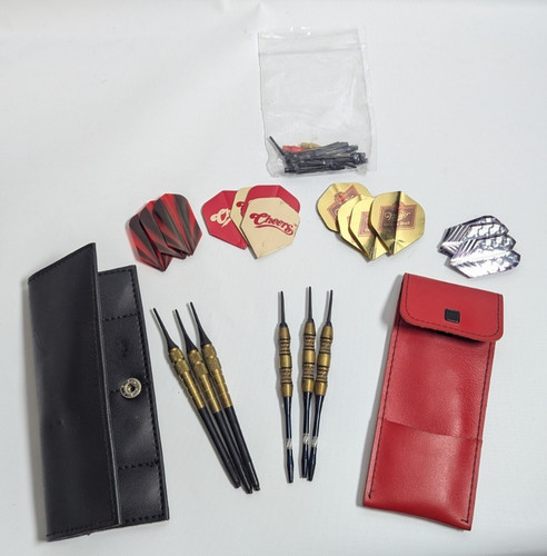 Two sets of Soft Tip Darts Sets Brass w Cases Flights Tips Bundle
