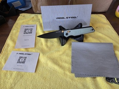 Real Steel Sacra Pro Folding Knife 3.25'' Bohler K110 Steel Blade Jade G10 Handle