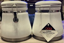 2 Lot of Canisters. Airtight, Ceramic, 6.5 By 6 Wide. White.