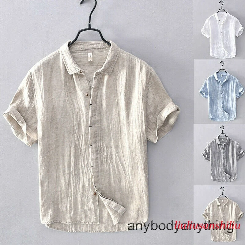 Men 100% Linen Short Sleeve Shirts Summer Casual Button-Down Shirt Tops T-shirts
Opens in a new wind
