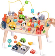Table d’activités pour bébé de 1 an, table sensorielle en bois avec labyrinthe d