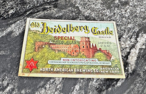 PRE-PRO OLD HEIDELBERG CASTLE BEER BOTTLE LABEL NORTH AMERICAN BRG BROOKLYN NY