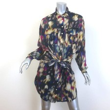 Isabel Marant Etoile Nueva Tie-Front Dress Ochre/Black Printed Voile Size 36