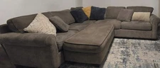 Great Condition Brown Sectional Sofa with Ottoman + Decorative Throw Pillows