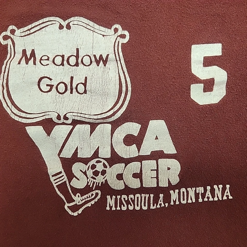 Vintage Meadow Gold Shirt Kids Small Maroon YMCA Soccer Missoula 80s Retro USA - Image 2 of 4