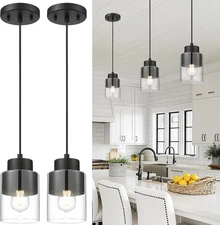 2-Pack Pendant Lights Kitchen Island, Dual Shade Hanging Lights Fixtures with Me