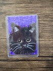 ACEO Black Cat Halloween Gothic Witchy Decor Animal Art Mini Painting Gift — photo 1