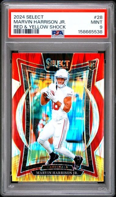 2024 PANINI SELECT #28 MARVIN HARRISON JR. RED & YELLOW SHOCK PSA 9