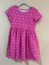 Hanna Andersson Girl Pink Floral Stretch Cotton Dress Sz 140 US 10 Short Sleev k