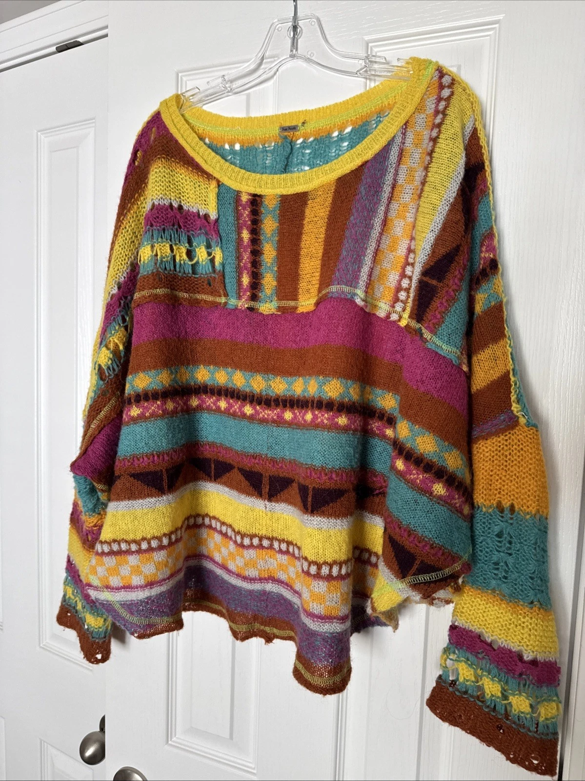 Free People Poncho Sweater December Skies Large MSRP $168 Boho Colorful