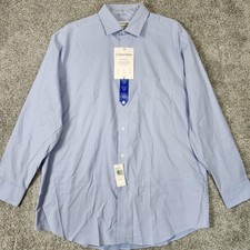 Calvin Klein Shirt Mens Large Blue Wrinkle Free Fresh Regular Fit Stretch New