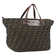 FENDI Zucca Canvas Hand Bag Black Brown Auth 190346