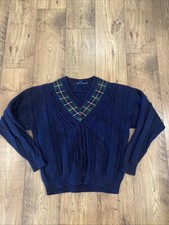 VTG NAUTICA Knit Multicolor Blue Fisherman 100 Cotton Crewneck Sweater M