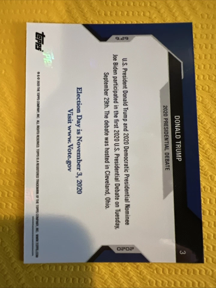 Donald Trump Card #3 Topps Now Election 2020 President Debate - Image 2 of 2
