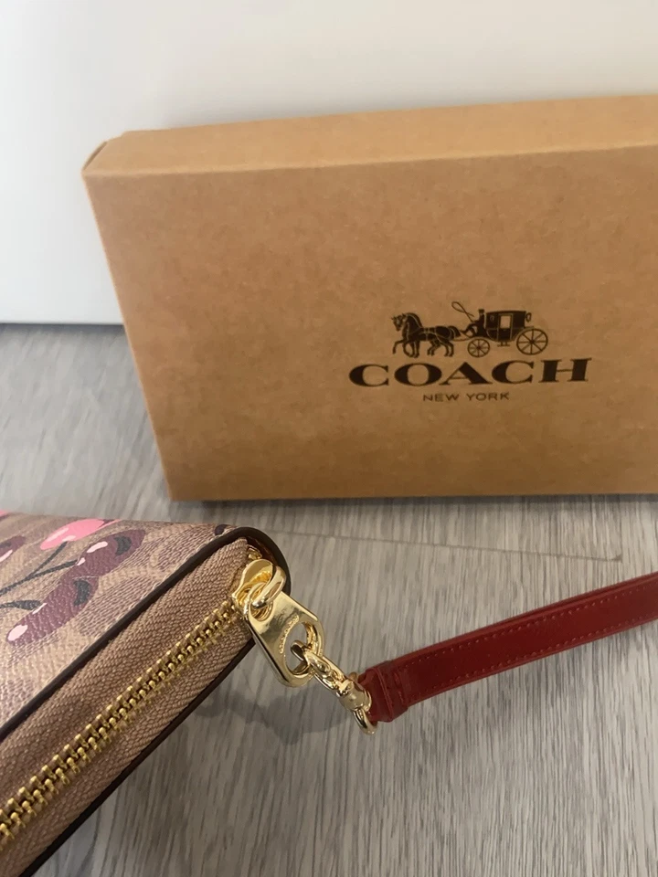 Cartera larga con cremallera alrededor en lona exclusiva con estampado de cereza CZ328 Foto 4 de 4